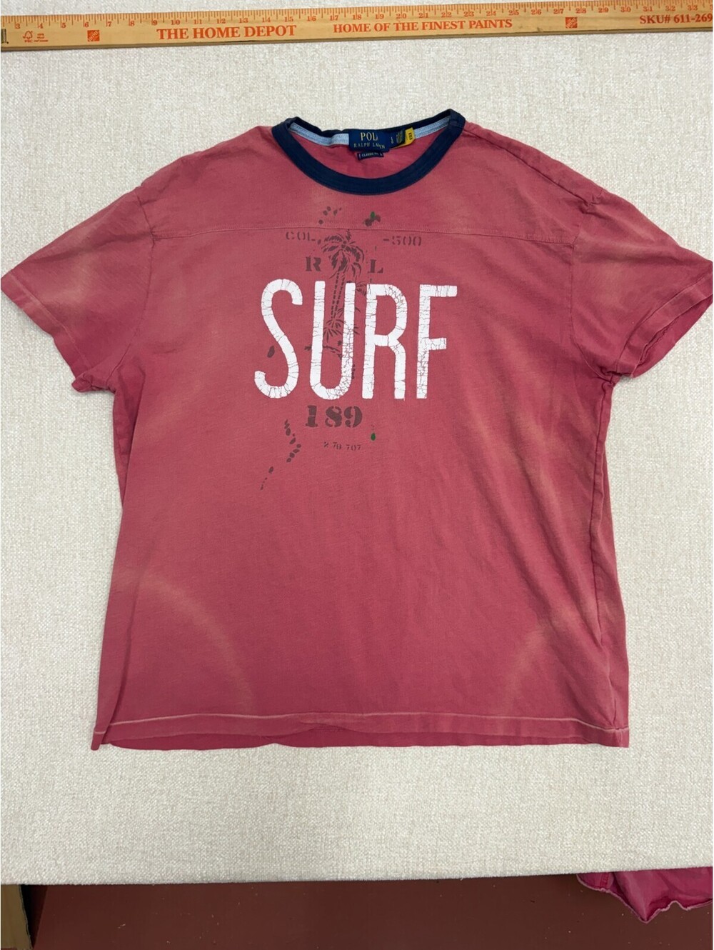 Polo Ralph Lauren Surf Graphic Ringer T-Shirt Mens Size L Large Red Pink Vintage